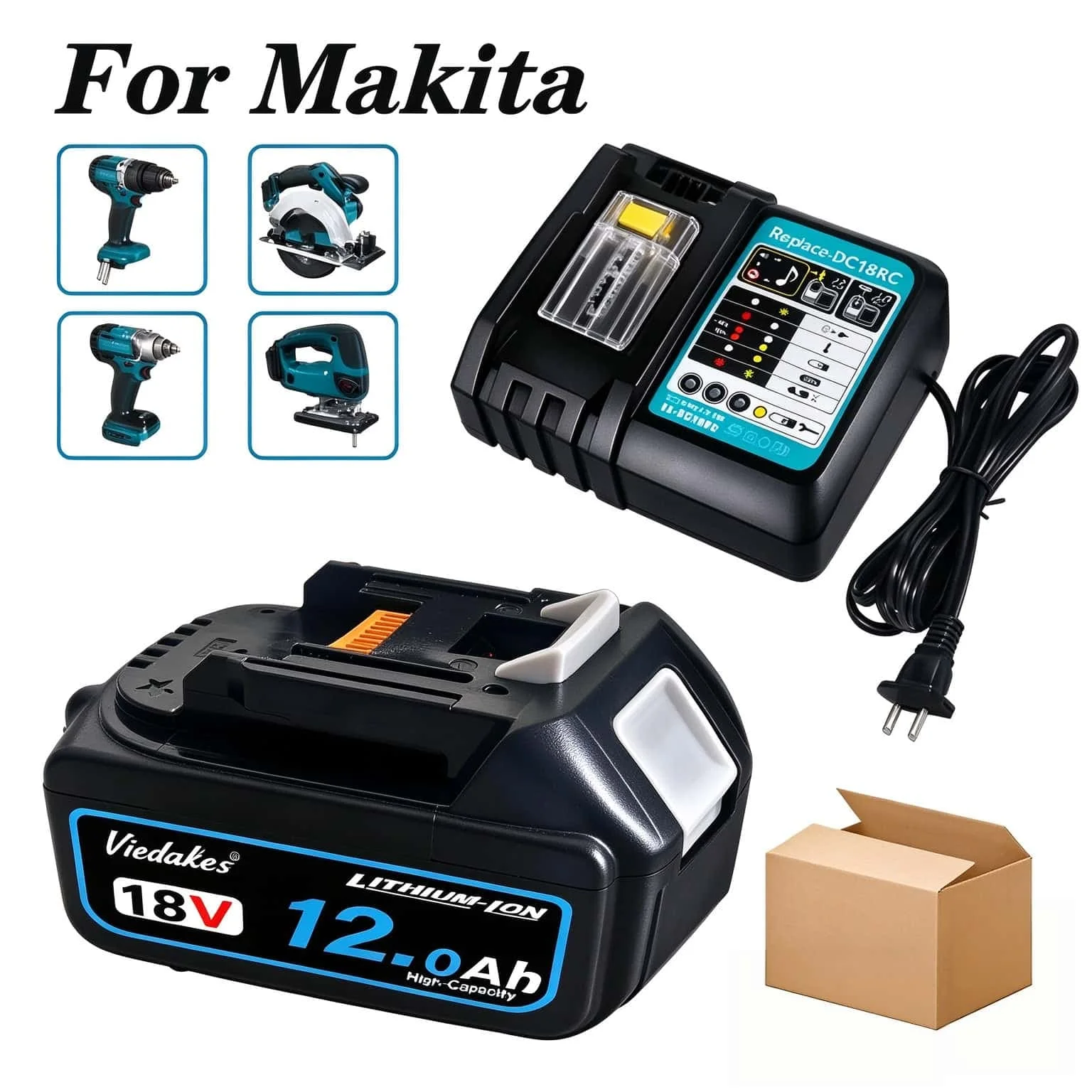 For Makita 18V Battery 12.0Ah LXT Li-ion Battery, Compatible for Makita 18V Drills, Saws, Impact Drivers & Grinders