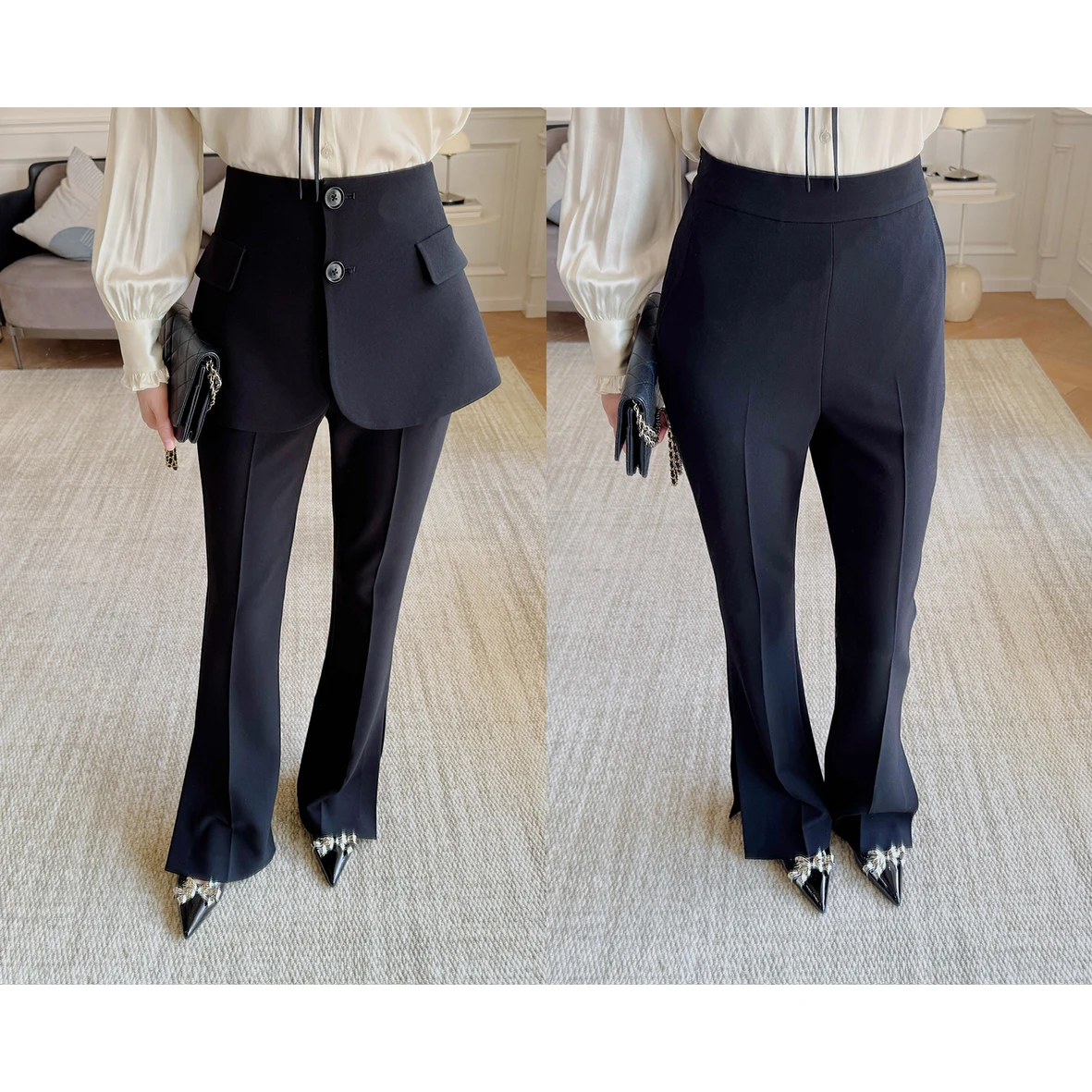 

Брюки-клеш Ele Slim Fit Micro Flared в западном стиле с отстегивающимся поясом-юбкой и разрезом спереди для женщин, весенний сезон