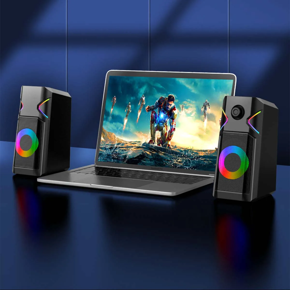 K201 Powerful Bass USB Notebook Stereo Speakers Subwoofer RGB Light Wired Portable Full Frequency Speaker for Desktop PC Laptop