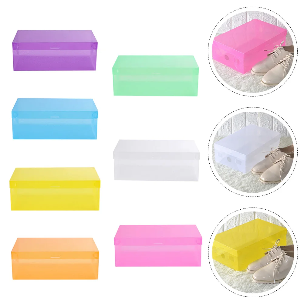 7 Pcs Storage Bins Transparent Boxes Shoe Cases Plastic Containers Cardboard Stacked Shoes Closet Home