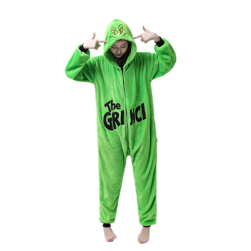 Women Clothing Green Monster Kigurumi Cartton Onesies for Adult Pajamas Halloween Cosplay Costume Christmas One-Piece Sleepwear