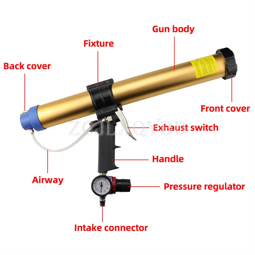 

600ml Soft Rubber Pneumatic Glass Glue Gun Foaming Sealant Filling Tool Adjustable Pressure And Low Noise 20PCS Glue Nozzle Sets