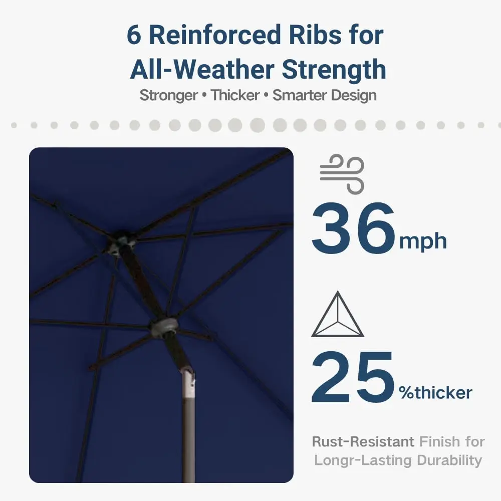 مظلة فناء مستطيلة مقاس 6.5 × 10 بوصة، مظلة كبيرة للسوق الخارجية مع حماية من الأشعة فوق البنفسجية، زر ضغط وإمالة ورفع كرنك، طاولة Rec