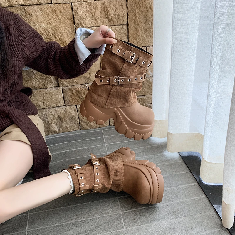 Women's 2026 Fall New Popular Mid-Calf Thick-Soled Height-Enhancing Versatile Slimming Boot Pants
