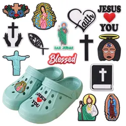 14pcs PVC Jesus Cross Fit Wristbands DIY Shoe Charms Decorations Hole Kids Shoes Ornaments kids Party Gift