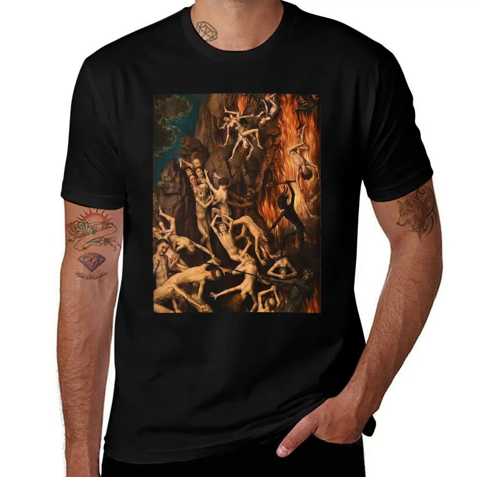 HD Last Judgement - Hell (right panel) , by Hans Memling - Original colors- HIGH DEFINITION T-Shirt Utility Casual Work T-Shirt