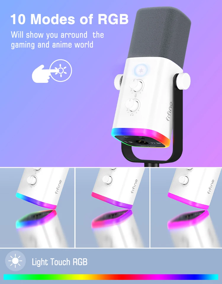 FIFINE XLR/USB Dynamic Microphone with Headphone Jack/RGB/Mute,MIC for Recording Streaming Gaming PS4/PS5 Ampligame AM8W