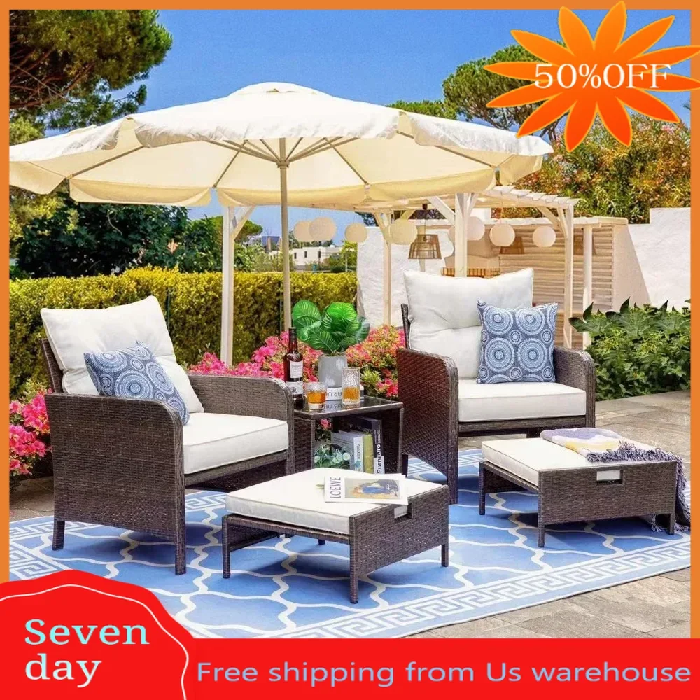 

Upholstered Patio Lounge Outdoor Furniture Set Patio Swimming Pool All Weather PE Rattan Conversation Set Garden Furniture Sets