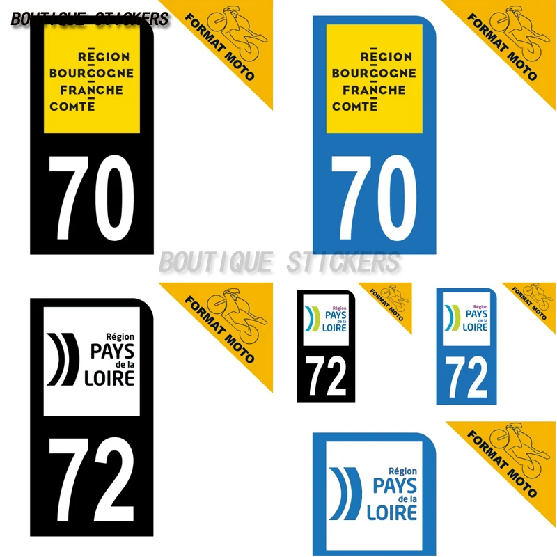 

2Pcs Autocollant plaque d'immatriculation française noir bleu Moto département 70 Haute-Saône 72 Sarthe Waterproof PVC sticker