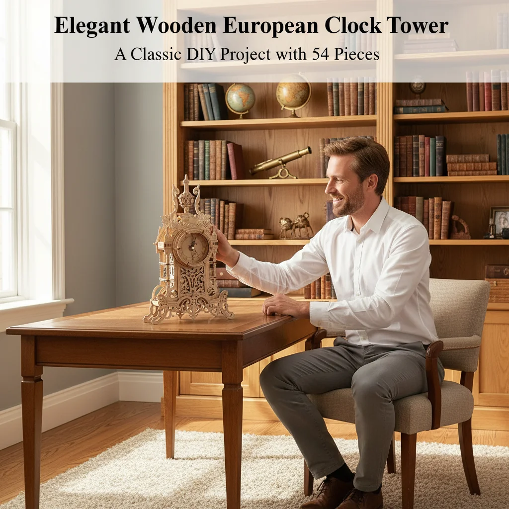 لعبة أحجية الصور المقطوعة ثلاثية الأبعاد لبرج الساعة الخشبية المصنوعة يدويًا، قطعة عرض إبداعية هدية يمكنك صنعها بنفسك، هدية عيد ميلاد #5