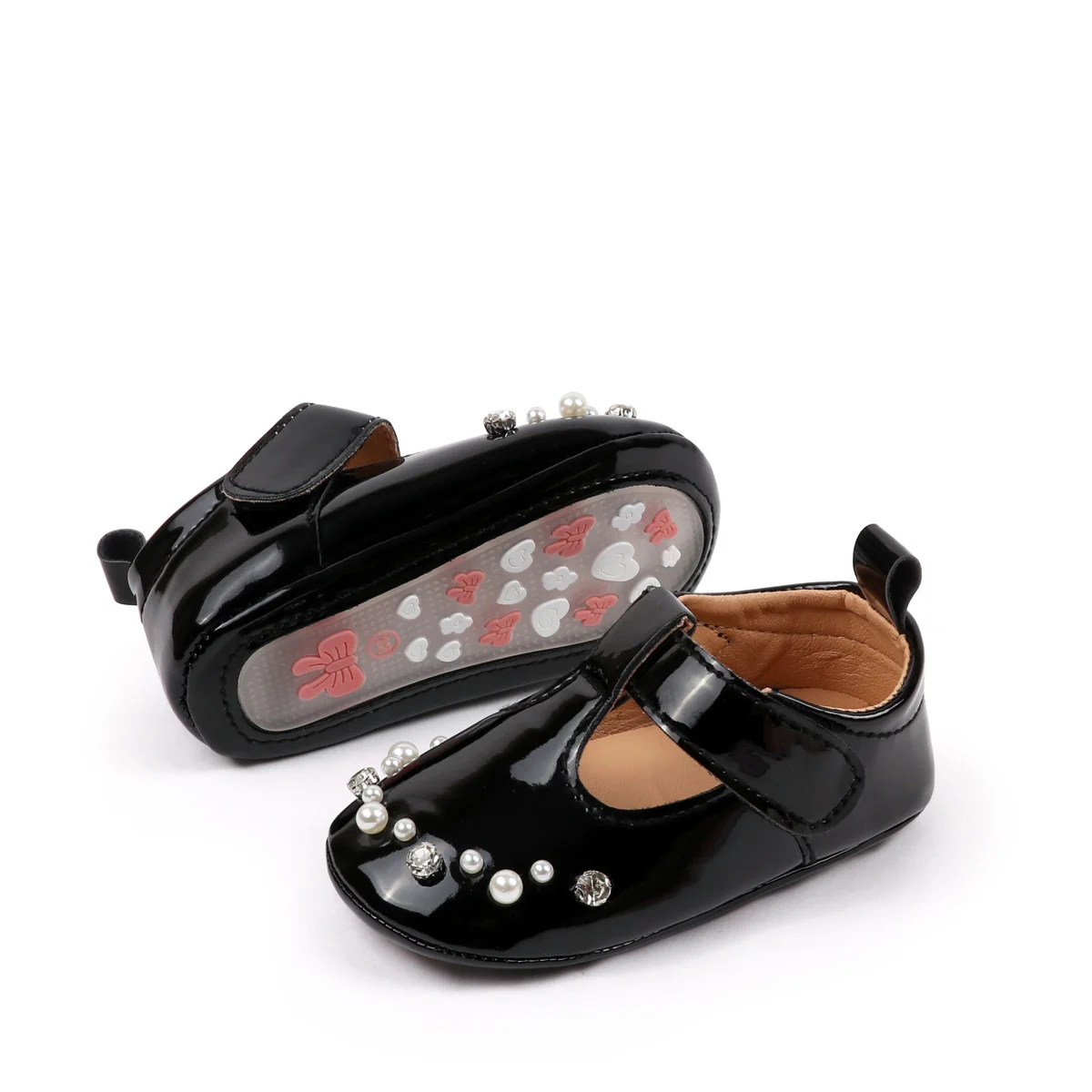 الربيع والخريف منتج جديد 0-1 سنة الطفل تعلم المشي أحذية المضادة للانزلاق التعلم المشي الأحذية العصرية اللؤلؤ الرجعية نمط