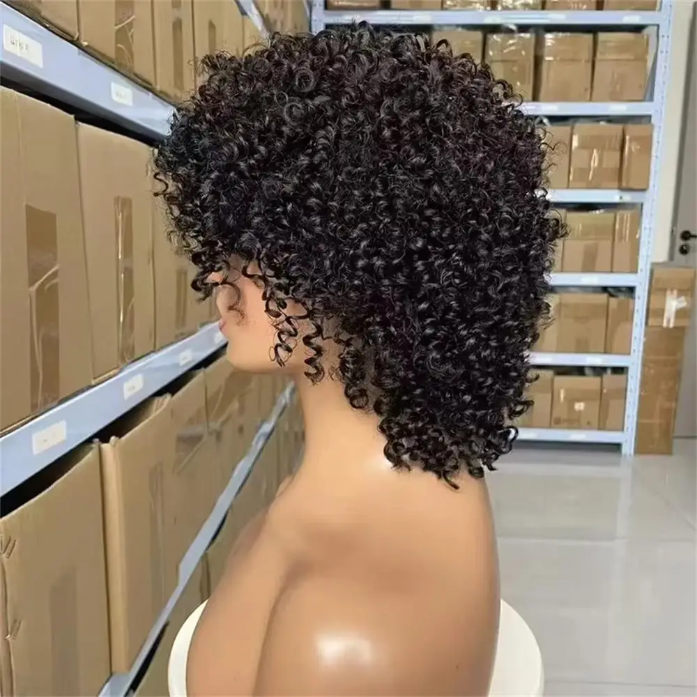 100% Echthaar, krauses, lockiges, maschinell gefertigtes, voluminöses Haarteil, brasilianisches, unbehandeltes Jungfrauenhaar für schwarze Frauen, weich und seidig. – Detail 3