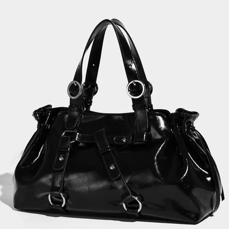 

American Trendy Retro Crossbody Bag Women's Luxury Designer Soft Bowling Handbag Belt Buckle Large Capacity Casual Shoulder Bag