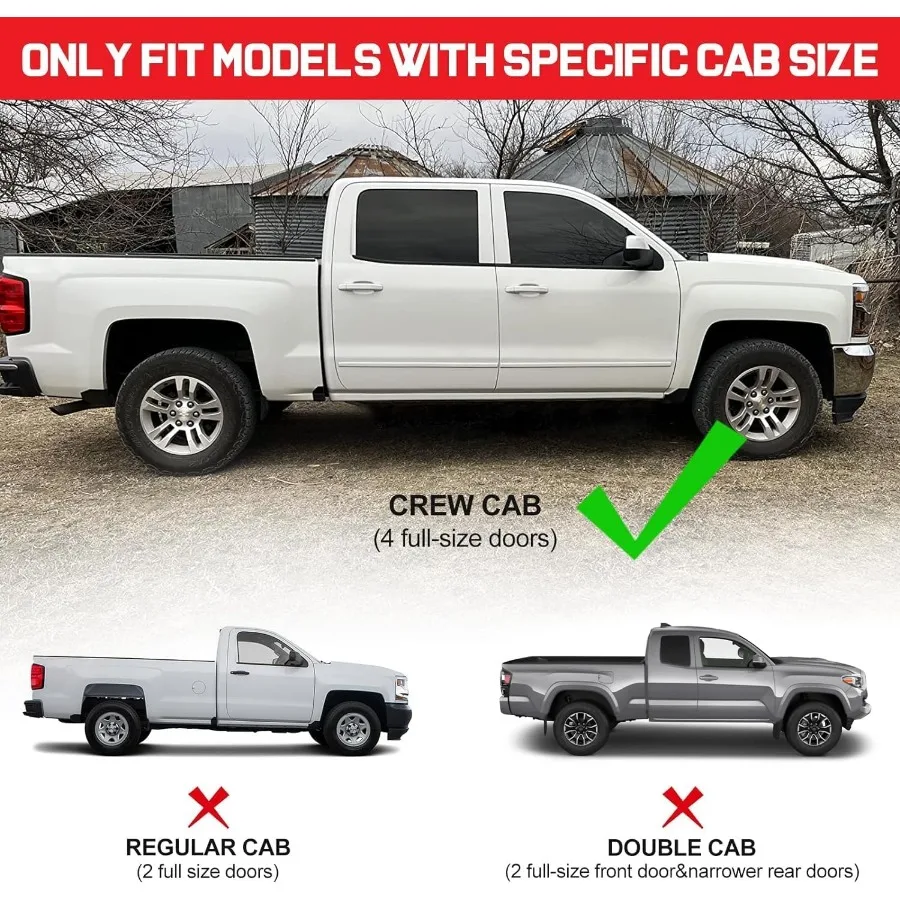 Estrias compatíveis com 2015-2026 Chevy Colorado/GMC Canyon Crew Cab 4,5 polegadas, altura suspensa, degraus laterais, javali de corrida