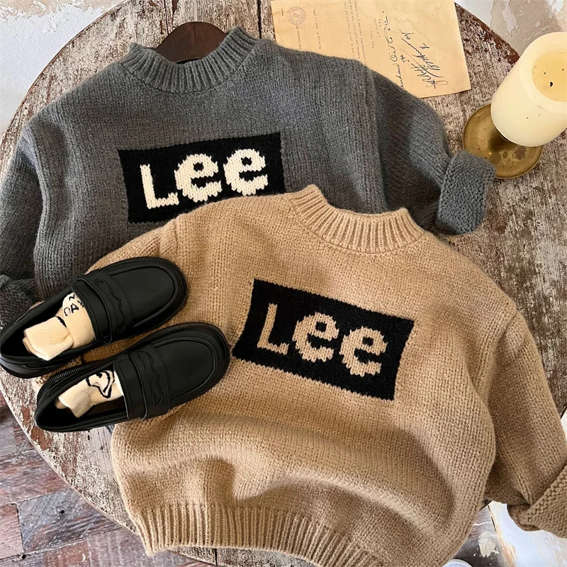 Boys Sweater Cotton Undercoat 2022 Letters Warm Thicken Velvet Winter Autumn Snowsuits Knitting Children\'s Clothing
