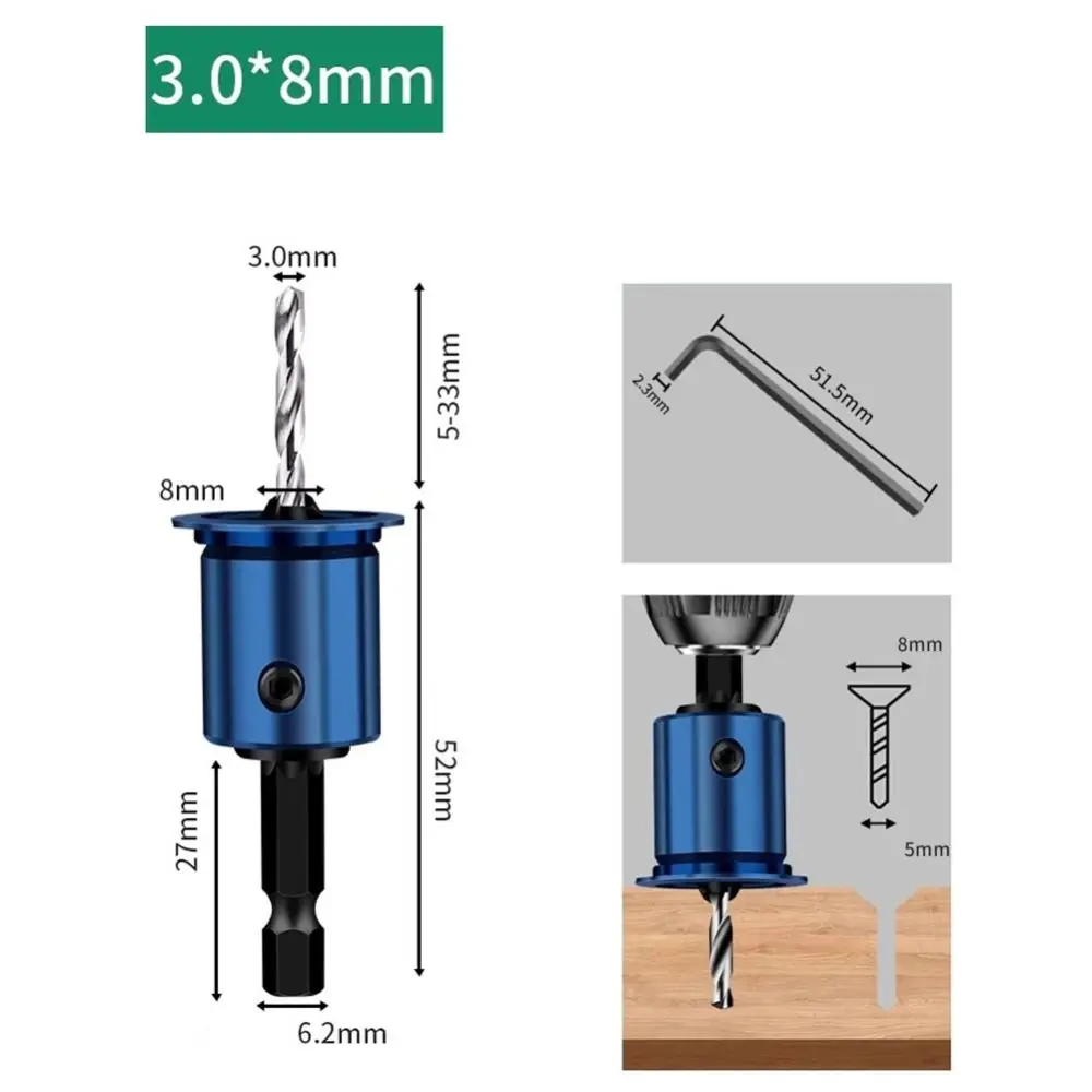 

Portable 8mm Shank Countersunk Drill Bit Alloy Core Limiter Pilot Hole Countersink Drill Wear-resistant High Quality Router Bit