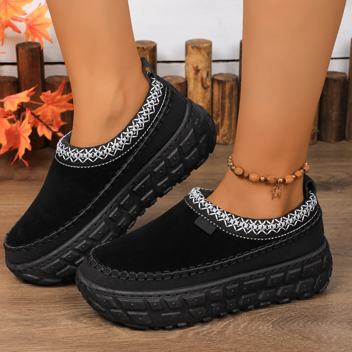 Unisex Tired-Thick-Sole Work Shoes Causal Comfortable Lightweight Indoor/Outdoor Warm Fuzzy Comfy House Fluffy Wide Loafer