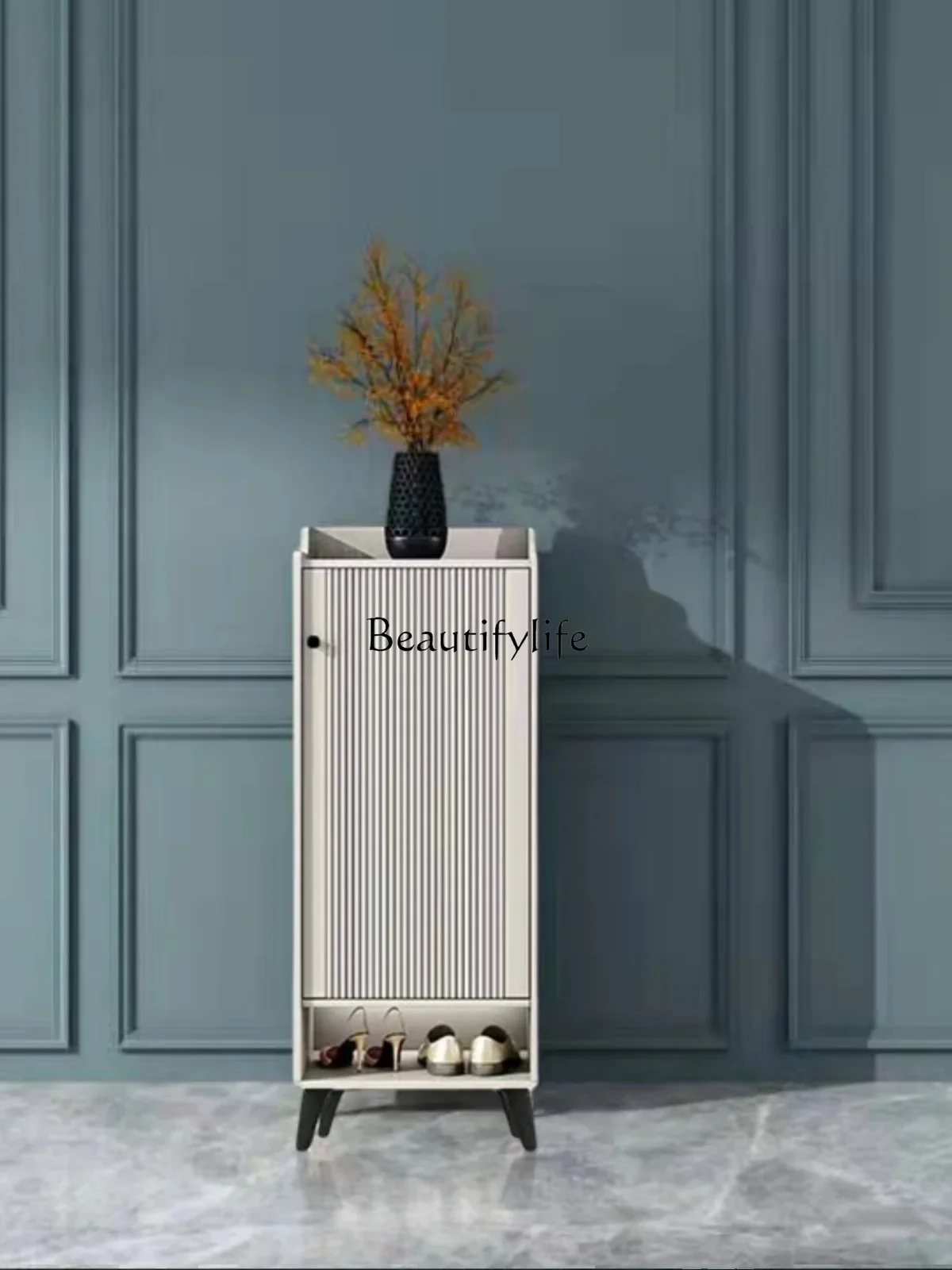 3Light luxury single door small narrow shoe cabinet outside the door staircase space saving gray corner cabinet