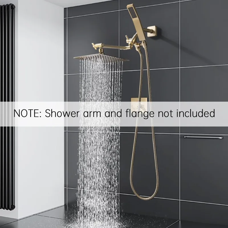 G-Promise All Metal 8-Inch Dual Square Shower Head Combo, Rain Shower Head, Handheld Shower Wand with 71-Inch Extra Long Hose