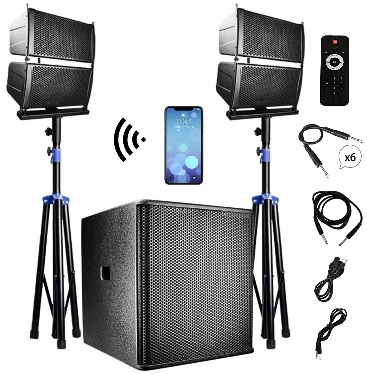 Sistema de Altavoces PA Profesional de Audio de Alta Potencia de 5000 W con Subwoofer Activo de 18 Pulgadas, Bluetooth, Karaoke, con Altavoz de Línea de 6.5 Pulgadas, Bocina