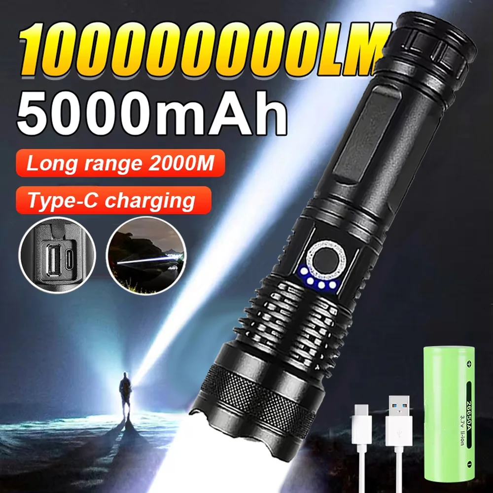 

Rechargeable Flashlight 100000000LM Super Bright Ultra Flashlight 2000M Long Range Tactical Torch Lamp Outdoor Camping Lantern