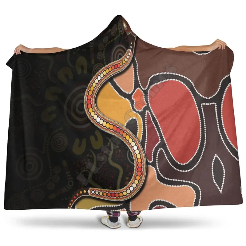 Australia Hooded Blanket - Aboriginal Unique Style Snake Orange 3D Printed Blanket Wearable Blanket Adults For Kids Blanket