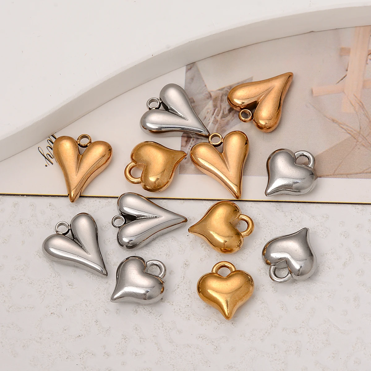4PCS 304 Stainless Steel Cute  Love Heart Charms Pendants For Women Necklace Earrings Bracelets DIY Jewelry Making Supplies
