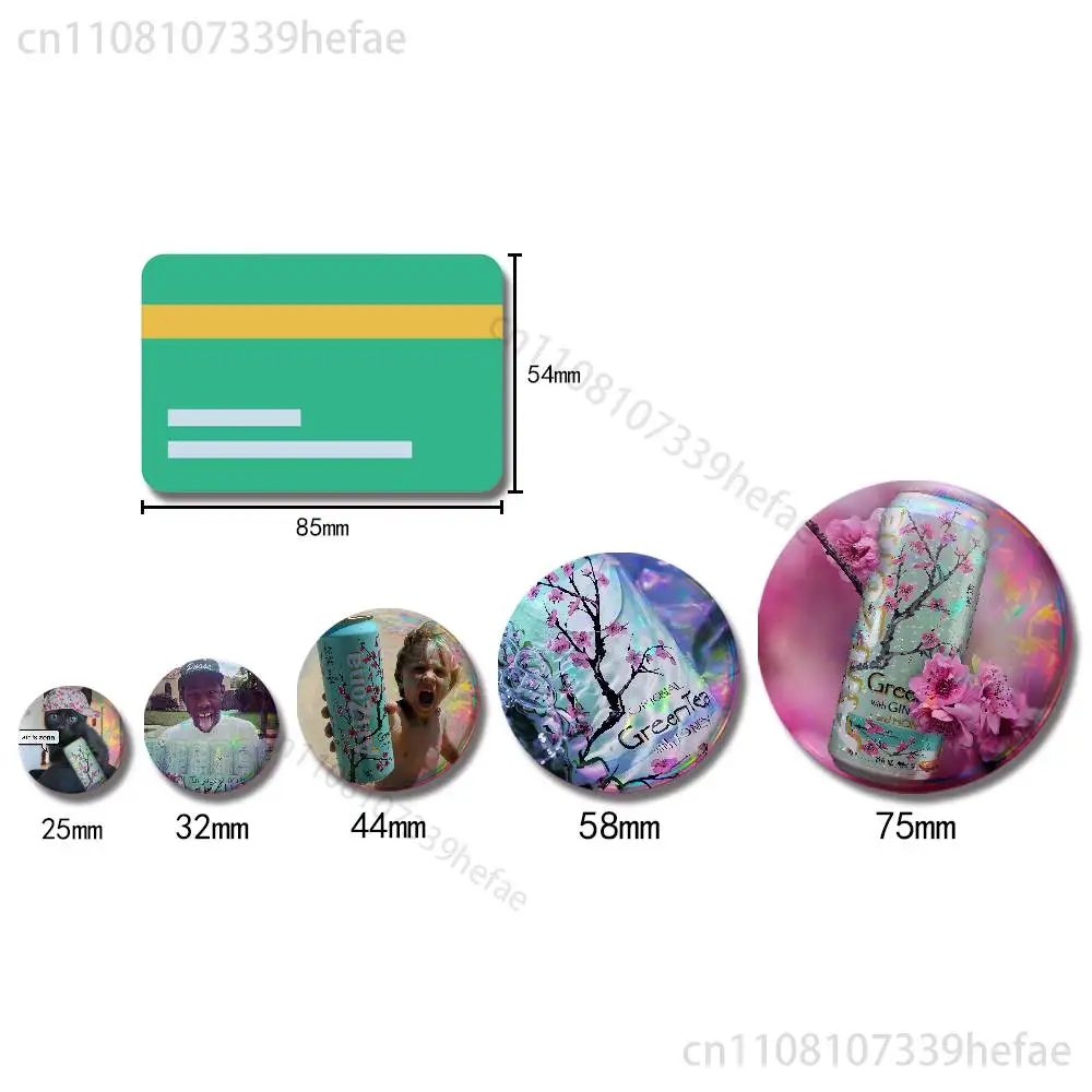A-ArizonaES Green Tea Insignia Badge Case For Decoration 44mm 32mm 58mm Round Tinplate Pin Brooch Gift