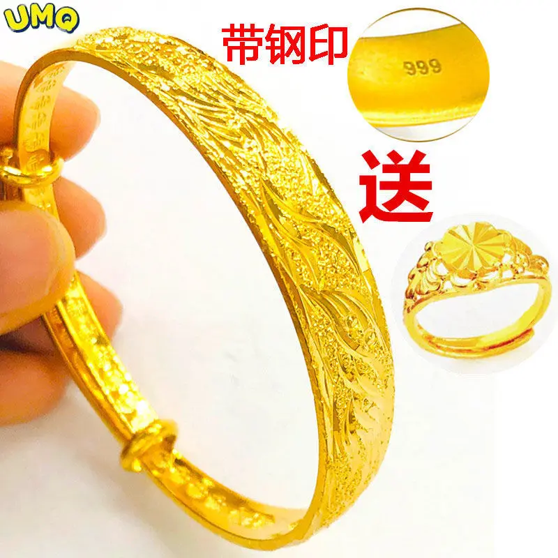 

2022 Upgrade the New Plated 100% Real Gold 24k Pure Bangle Bracelet with Color As Gift Jewelry for Mother Pure 18k 999 Gold