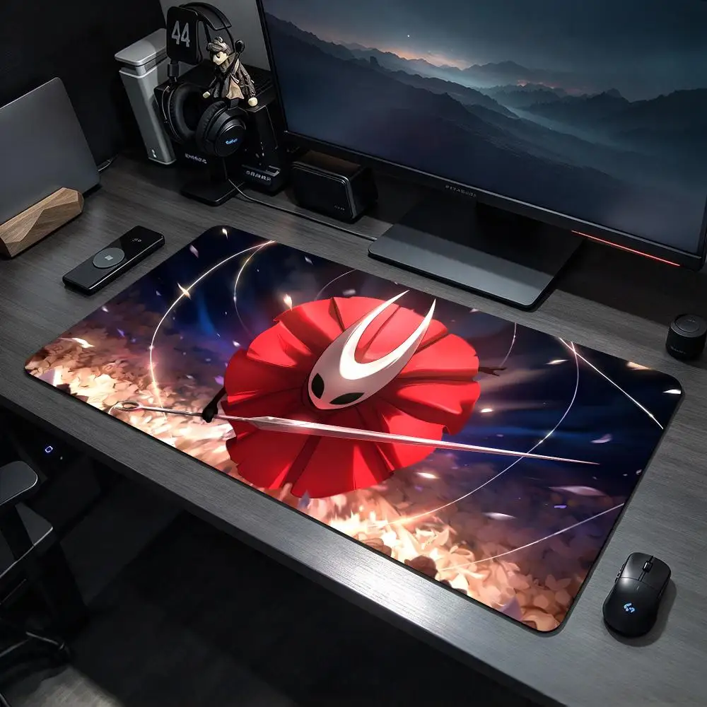 Dark Fantasy Game H-Hollow Knight Silksong Mouse Pads Large Gaming Mousepad Desk Mat Non Slip Bottom Featuring Stitched Edges