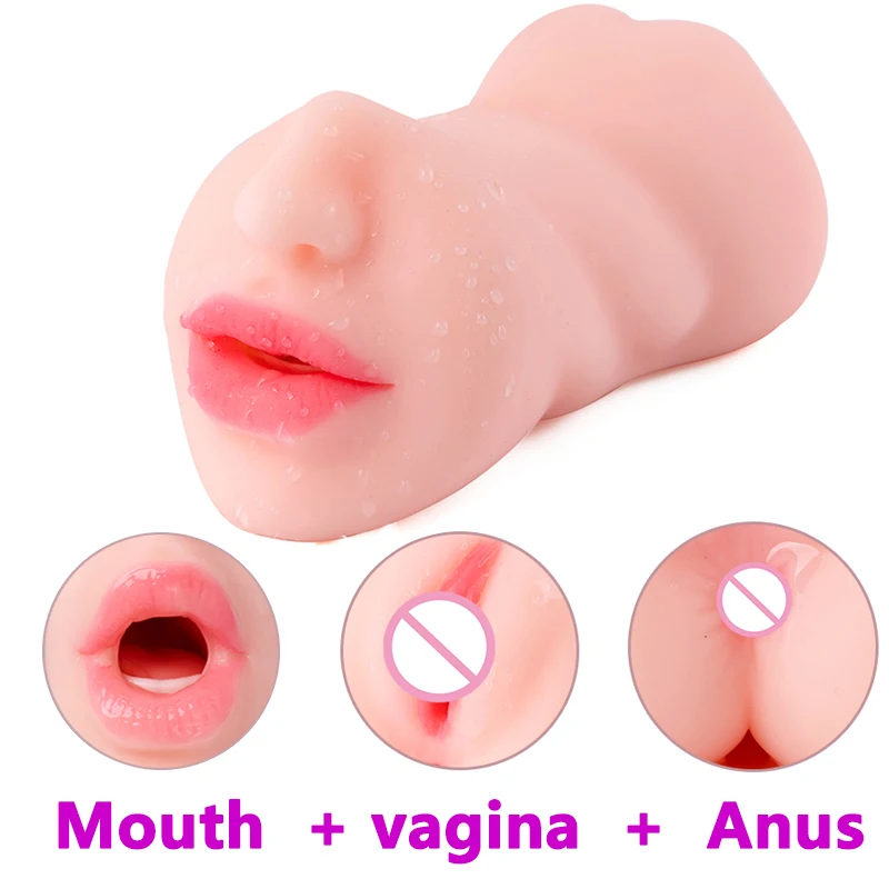 3 IN 1 Male Masturbator Silicone Vagina Real Pussy Open Mouth Teeth Realistic Sex Deep Sex Toys for Men Oral Masturbation Sextoy