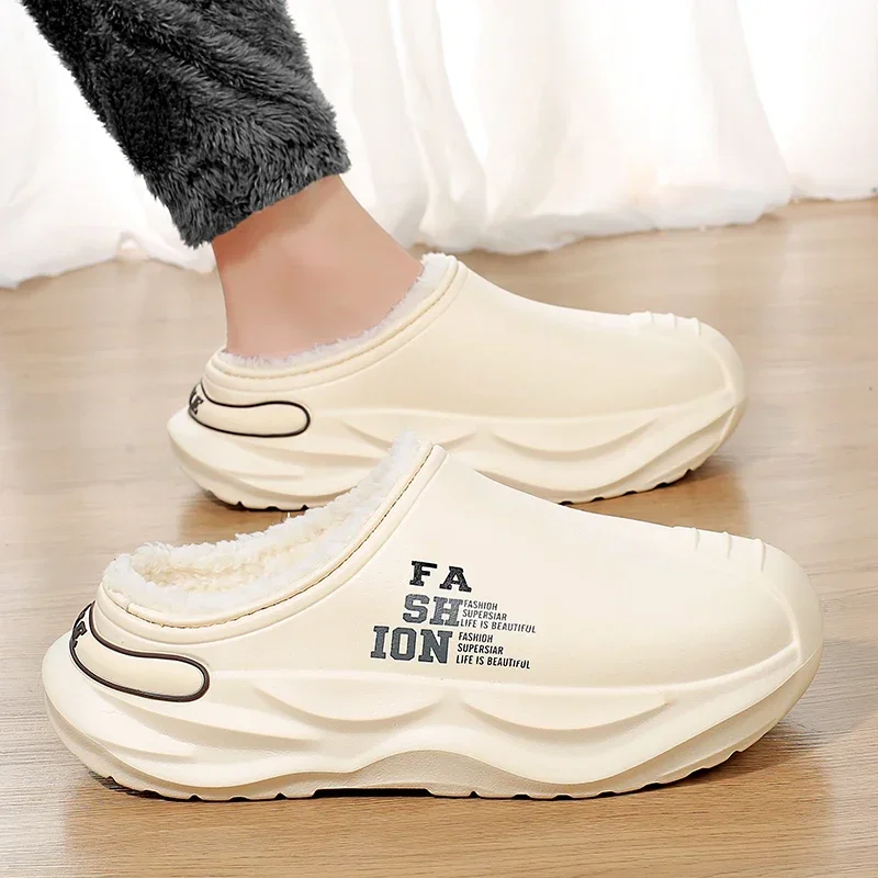 Men Shoes Winter Warm Shoes Plush Lining Indoor Cotton Slippers Couple Platform Outdoor Kitchen Shoes House Waterproof Slippers