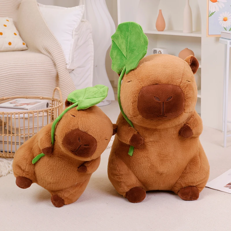 30Cm Capibara Met Lotusblad Pluche Cartoon Speelgoed Mooie Dieren Gevulde Zachte Poppen Speelgoed Jongens Meisjes Schattig Pluche Slaapkussen