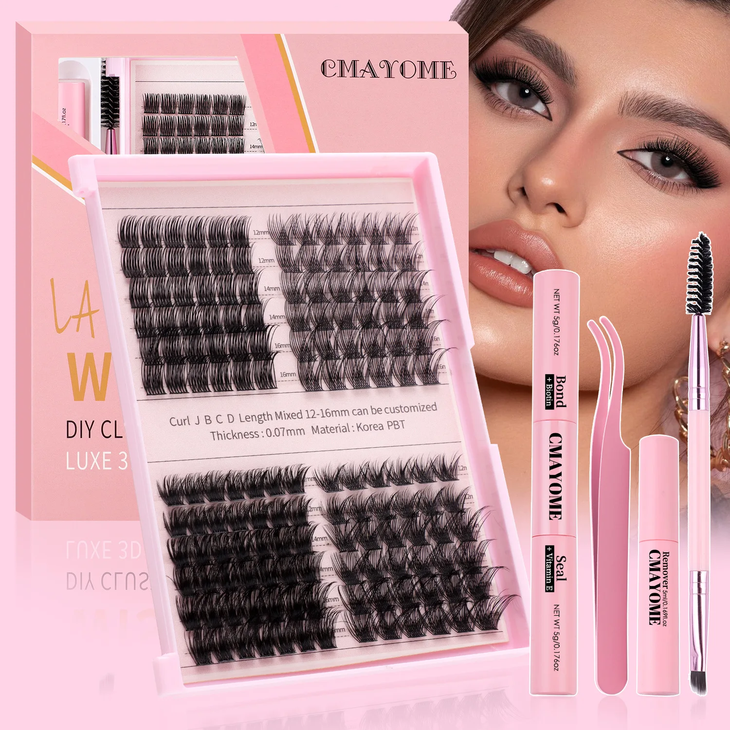 Segmented false eyelashes Kit 30-80D Clusters Kit Individual Lashes Natural  with Bond&Seal Remover Tweezers Lash Brush for Self