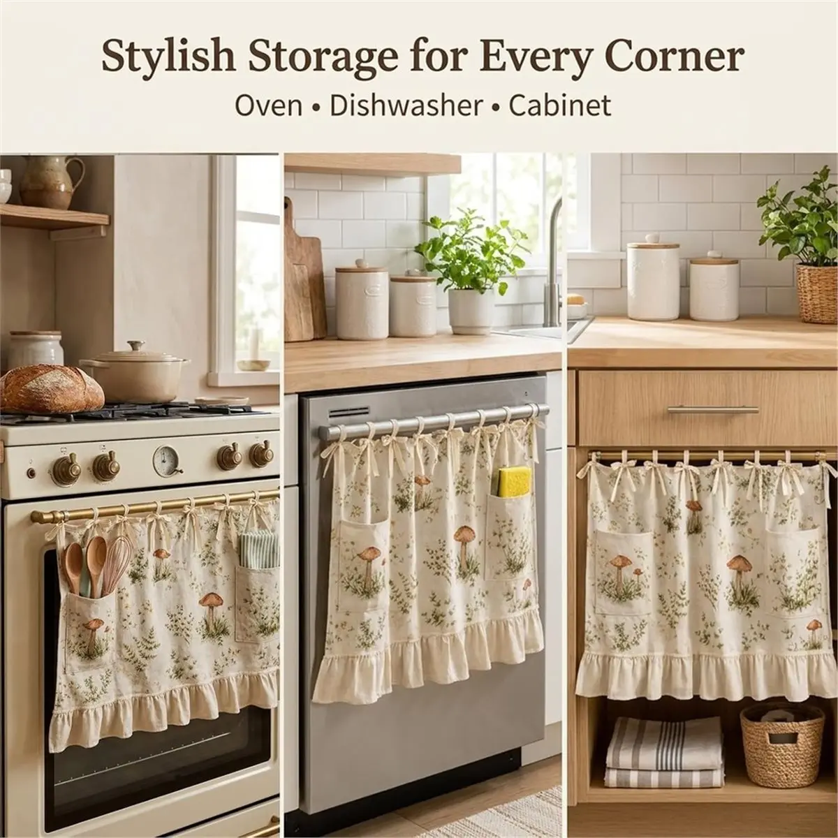 Oven Skirt Curtain, Oven Skirt Curtain for Door with Pockets, Modern Farmhouse Kitchen Decor,for Dishwashers