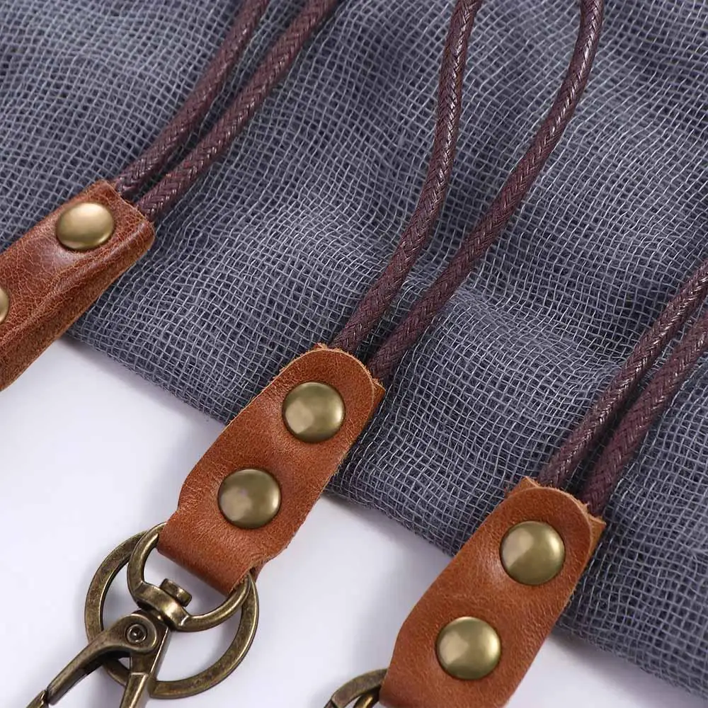 Cowhide Genuine Leather Lanyard Neck Strap for Mobile Phone Badge Keys ID Credit Work Card Holder Wrist Neck Lanyard Keychain