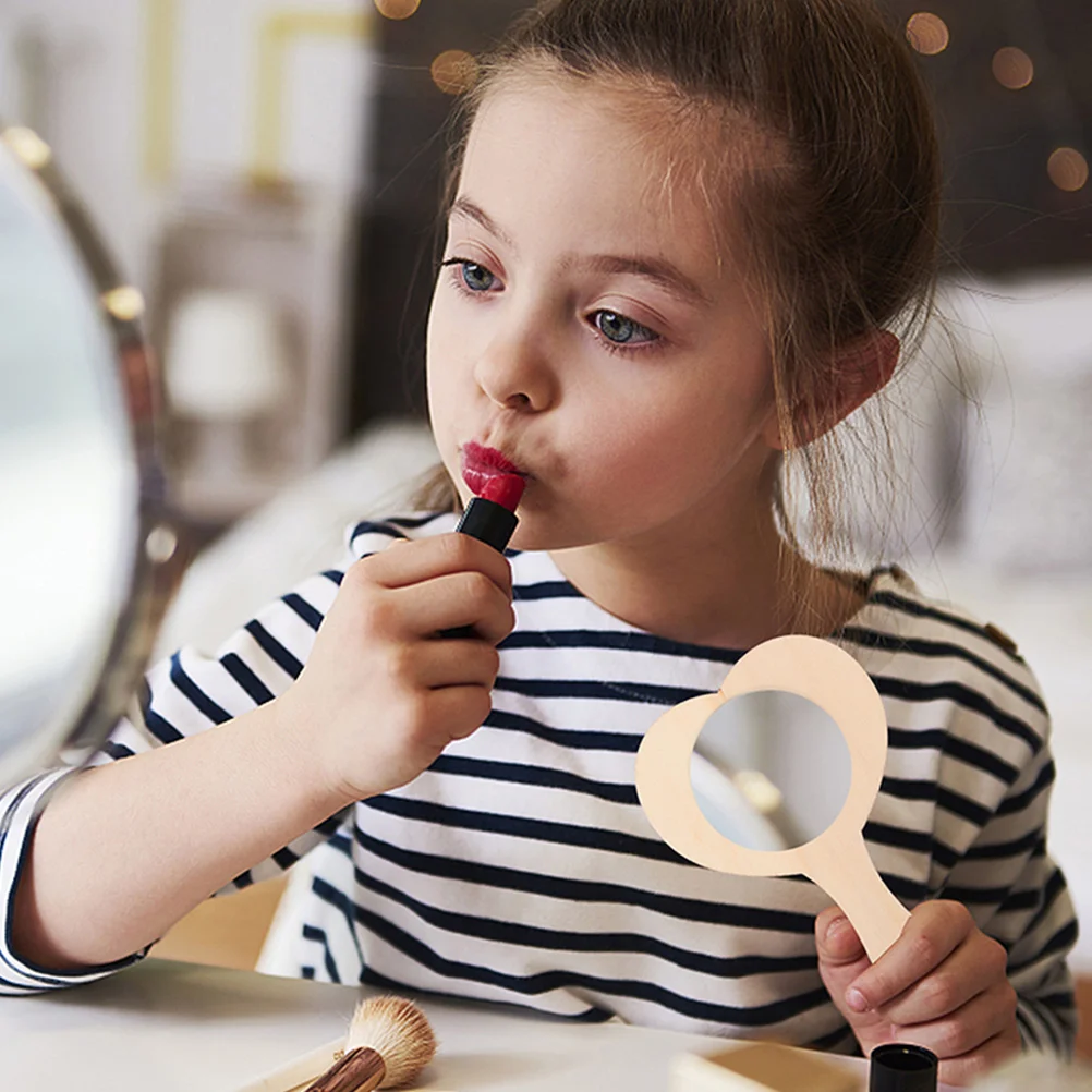 

12pcs Heart Shaped Wooden Mirror Kids Painting Toy Handmade Craft Blank Mini Handheld Makeup Mirror Decorative DIY Accessories