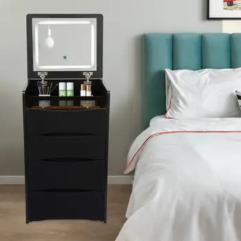 帶可調式亮度LED燈的木製梳妝台,帶凳子的折疊式化妝桌,以及帶3個抽屜的儲物櫃 8 最佳銷售 小梳妝台 - №8