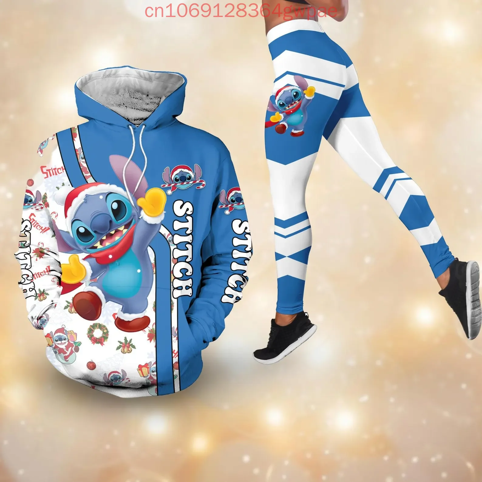 Disney Stitch Christmas Hoodie and Leggings Set Women's and Angel Hoodie Yoga Pants Sweatpants Fashion Tracksuit Set