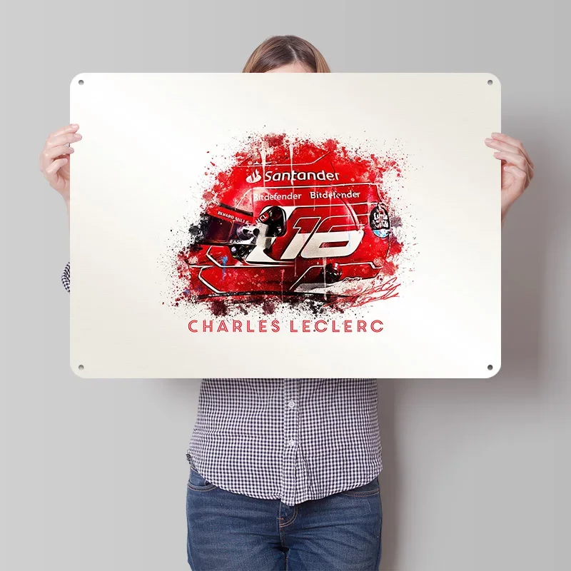 Charles Leclerc 3D Texture Metal Poster Customized Wall Art Tin Sign Gift for Mancave Vintage Decor Room Bedroom Accessories