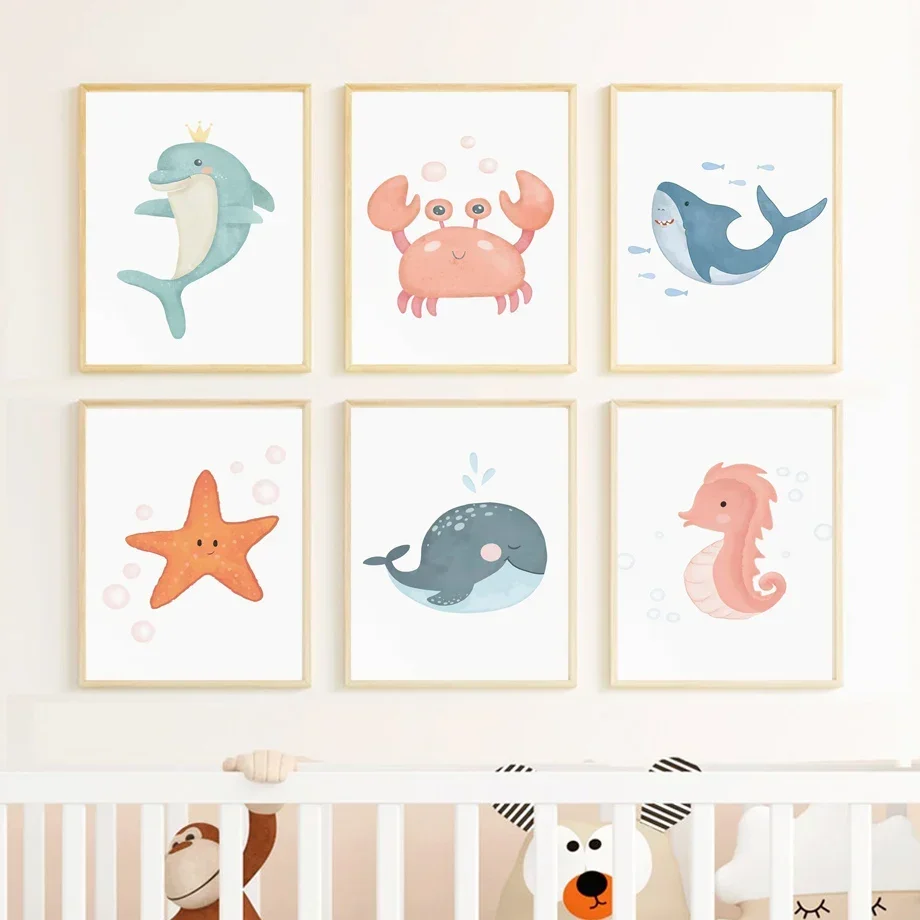 

Whale Crab Turtle Dolphin Shark Seahorse Ocean Nursery Wall Art Canvas Painting Posters And Prints Wall Pictures Kids Room Decor