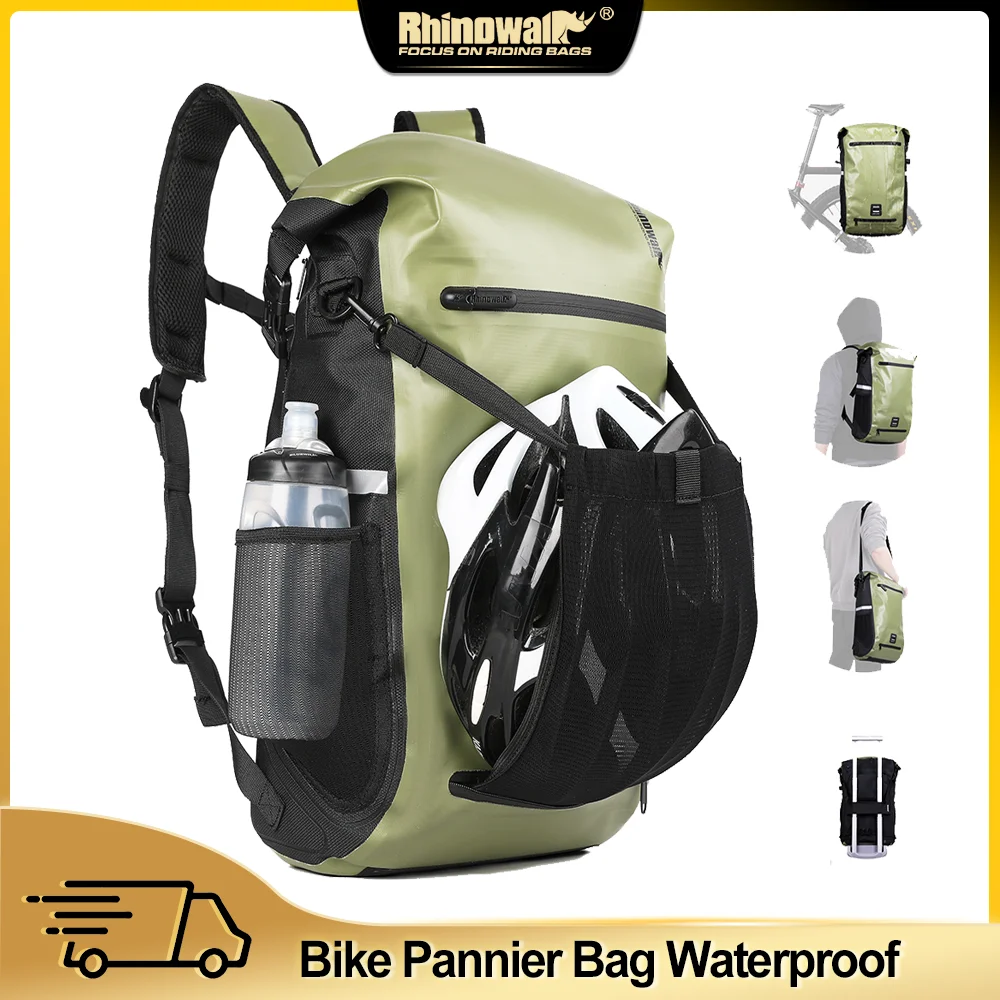 

Rhinowalk Bike Pannier Bags Rear Rack Waterproof Green Cycling Backpack 22L Large Capacity Should Bag MTB Bike Accessoried