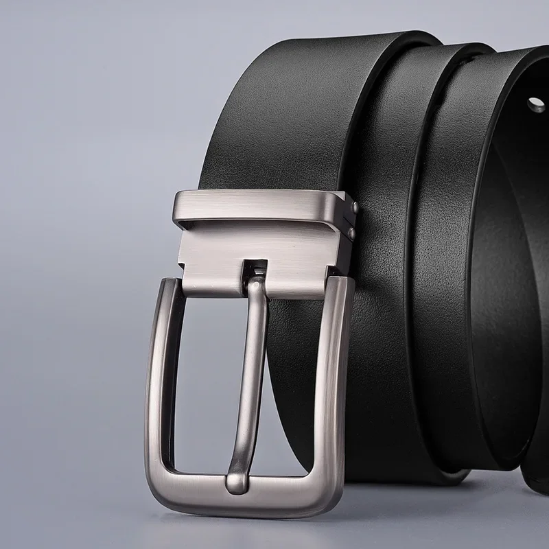 Adult Luxury Brand Jeans Business Waist Male Strap Brand Fashion Metal Alloy Pin Buckle 120 130 140cm Leather Cowhide Men's Belt image 4
