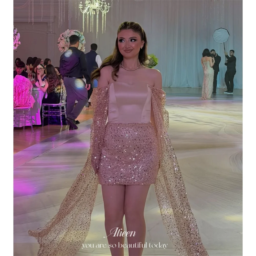 Aileen Sequin Strapless Pink Straight Homecoming Dress Elegant Luxury Formal Women's Ladies New Premium Sequined Customized