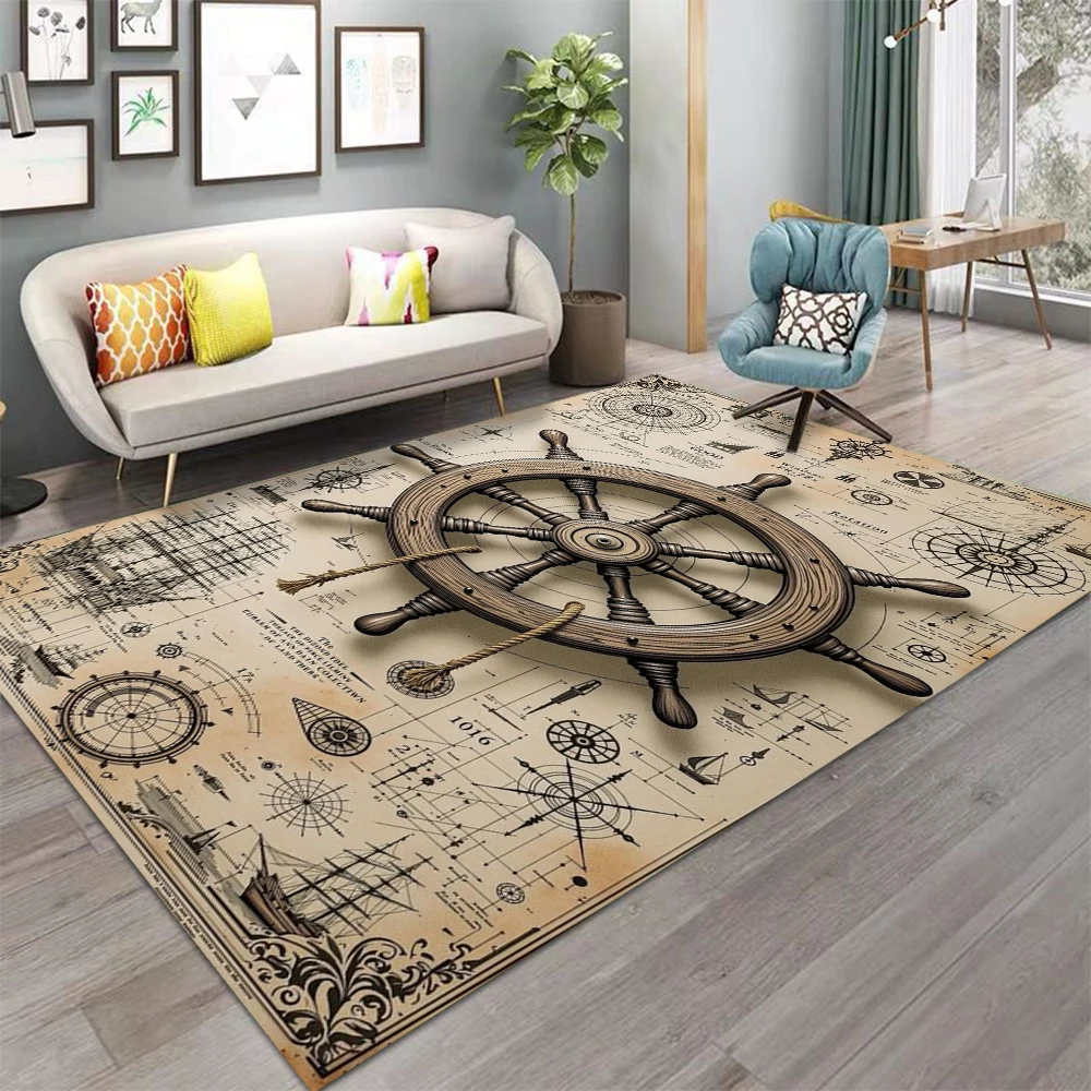World Map Carpet Golden Cartography Design Vintage Book Pattern Large Area Rug for Living Room Study Decor
