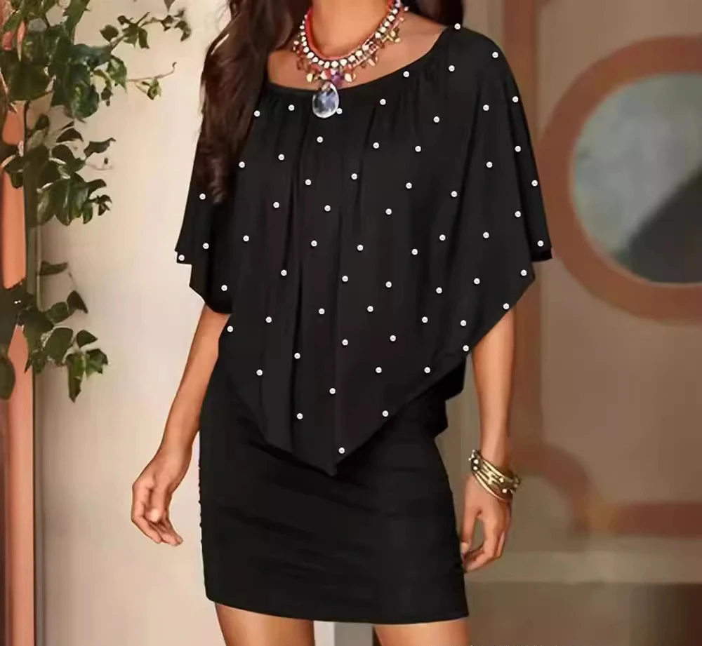 Bodycon Dresses Woman Clothing Streetwear Cloak Sleeve Beaded Dress Fashion Versatile Short Skirt for Female Summer 2024 New