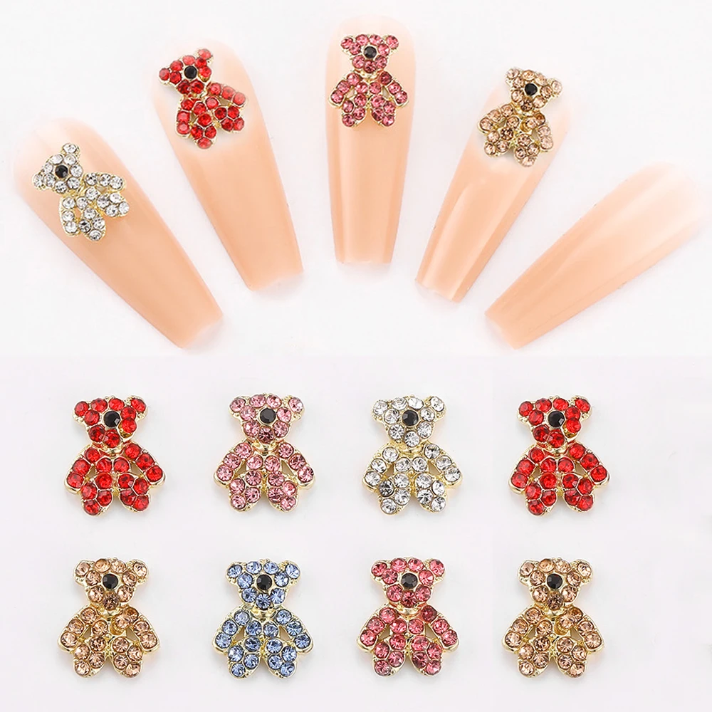 10Pcs Diamond Alloy Bear Nail Art Charm 3D Kawaii Cute Dazzling Luxury  Metal Bear Nail Ornament DIY Exquisite Nail Accessories