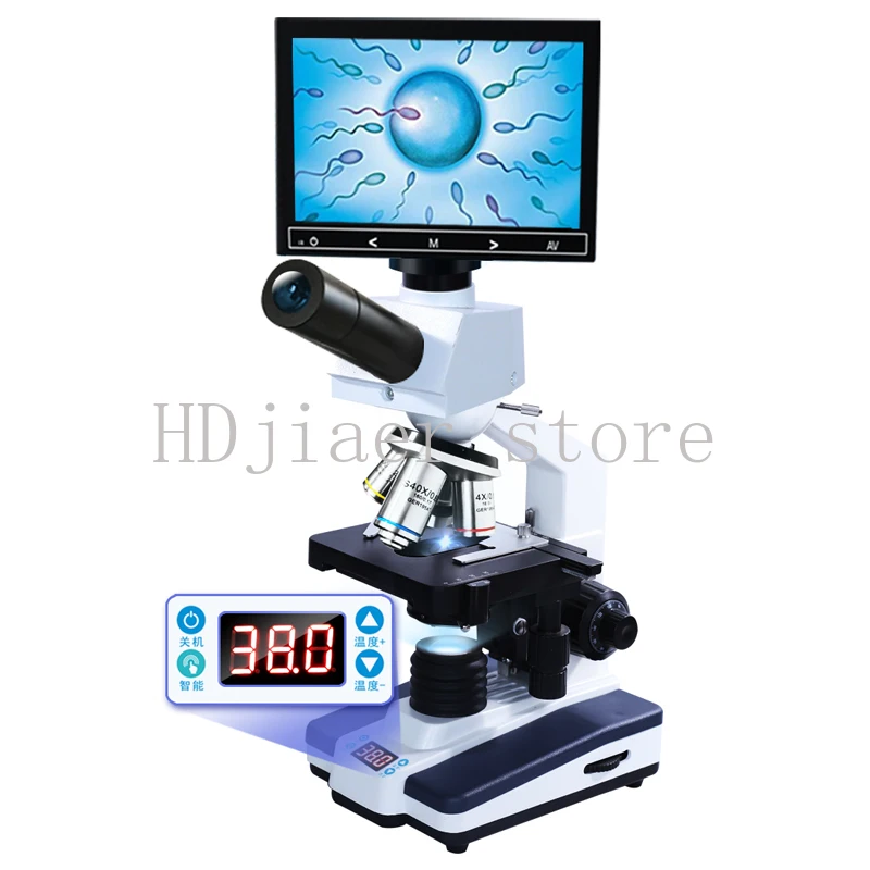 A constant temperature microscope with a display screen, specially designed for livestock sperm detection