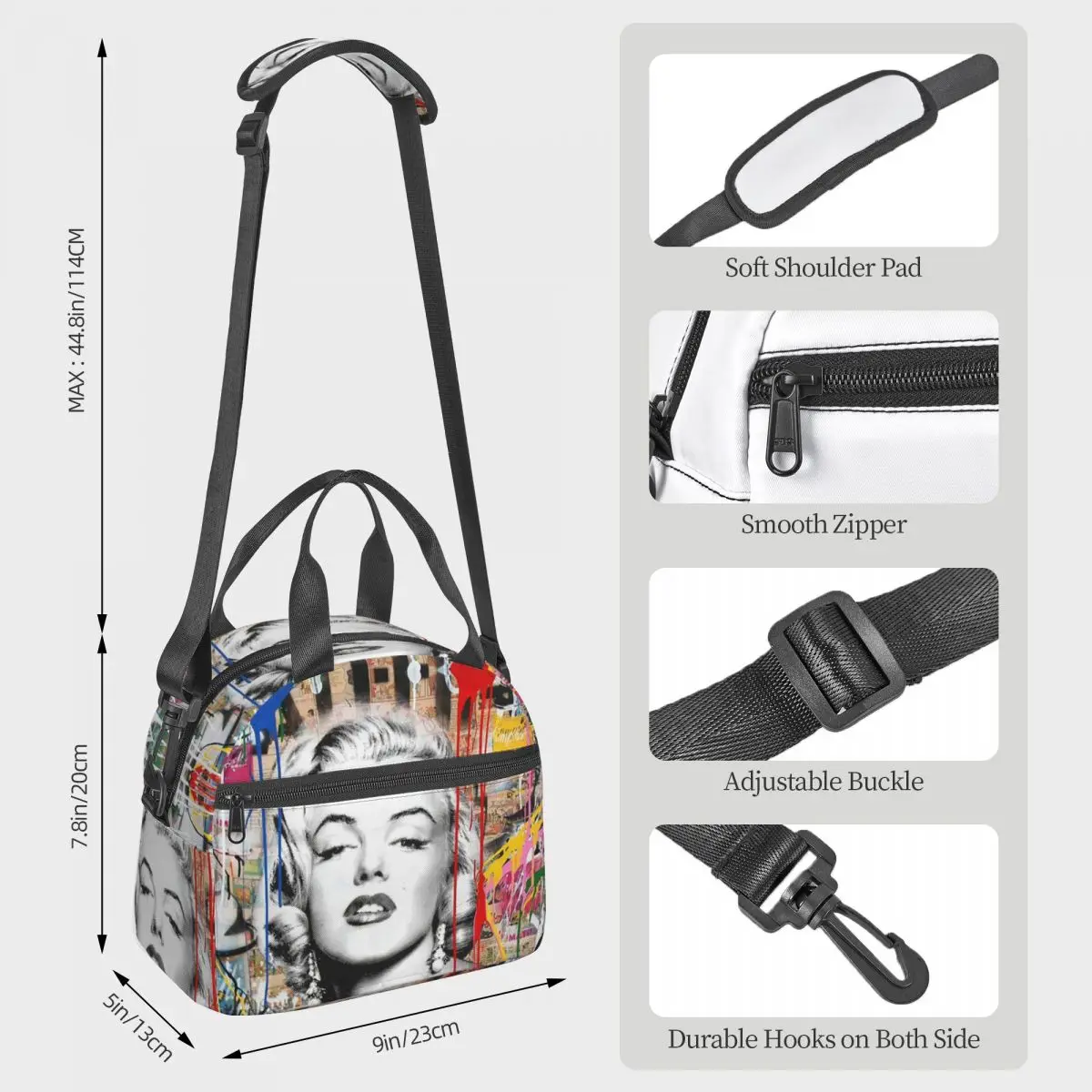 Marilyn Monroe Colorful Pop Mashup Banksy Lunch Bags Bento Box Portable Lunch Tote Picnic Bags Cooler Bag for Woman Kids