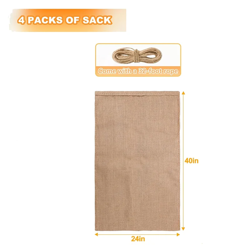 Grands sacs en toile de jute robustes, 4 pièces, sacs de rangement de pommes de terre en Jute marron avec cordes de 32.8 pieds, sacs de pommes de terre réutilisables
